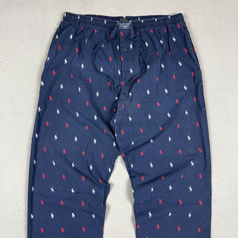 Polo Ralph Lauren Pajama Pants Mens XL Navy Blue Red White Pony All Over Print